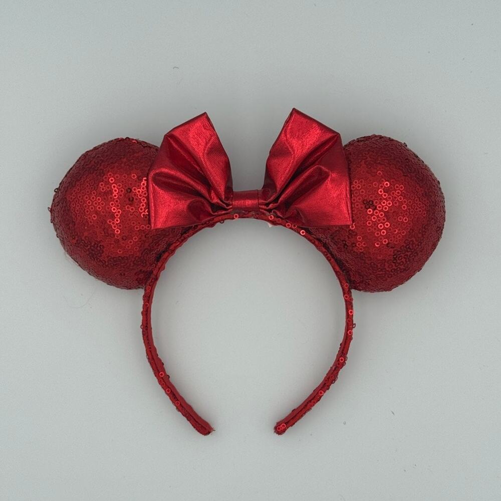 Disney Minnie Mouse Ears Headband Red Sequin Bow Sparkle Parks Authentic